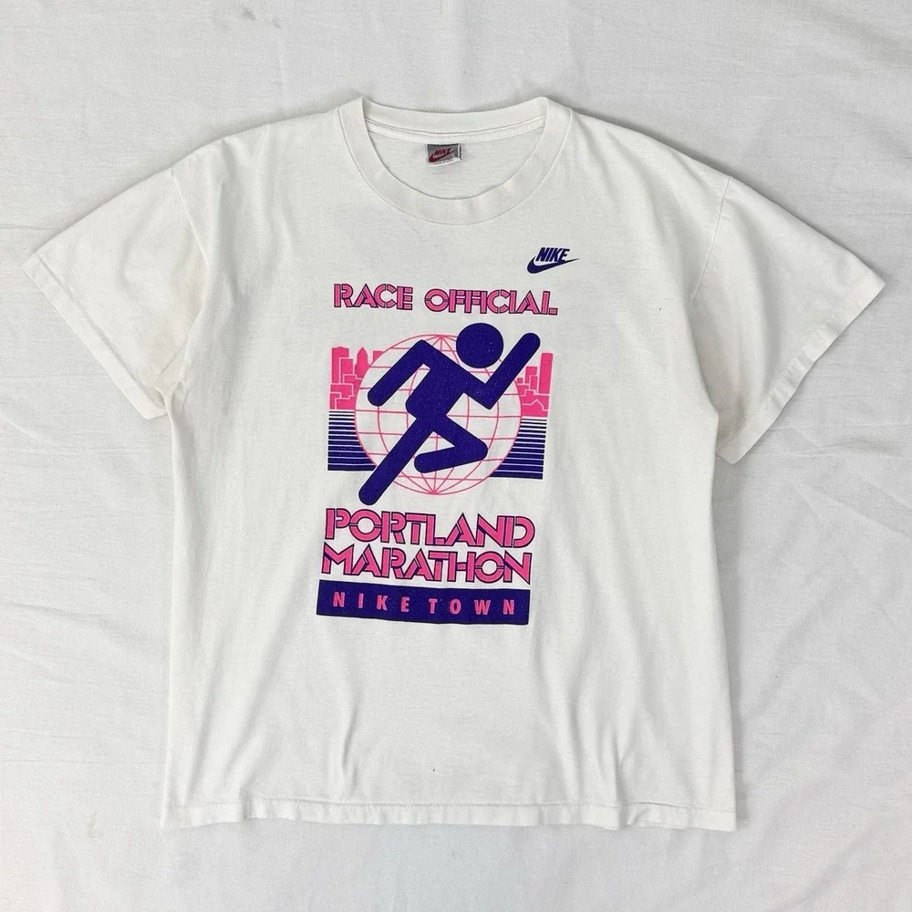 Vintage 1991 Niketown Portland Marathon Nike T-shirt White Gatorade Mens L